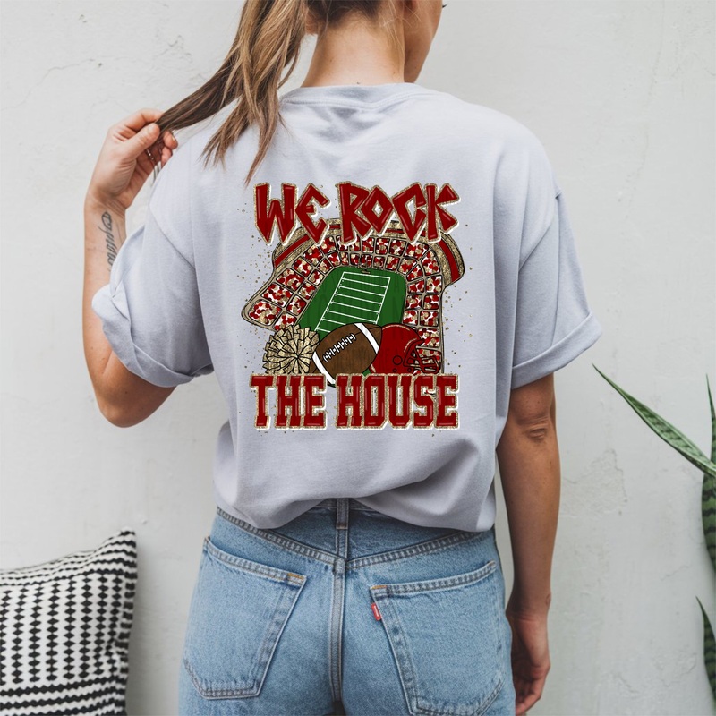 WE ROCK THE HOUSE MAROON GOLD|Infant 6″(5.48in x 6.00in)|Toddler 7″(6.39in x 7.00in)|Youth 8.5″(7.76in x 8.50in)|Adult 11″(10.04in x 11.00in)|Adult 12″(10.95in x 12.00in)|Oversized 15″ MAX(13.69in x 15.00in)