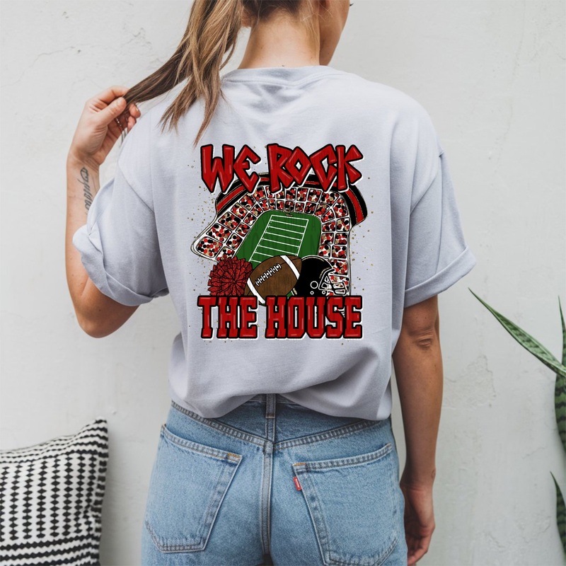WE ROCK THE HOUSE BLACK RED|Infant 6″(5.48in x 6.00in)|Toddler 7″(6.39in x 7.00in)|Youth 8.5″(7.76in x 8.50in)|Adult 11″(10.04in x 11.00in)|Adult 12″(10.95in x 12.00in)|Oversized 15″ MAX(13.69in x 15.00in)