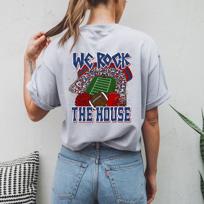 WE ROCK THE HOUSE NAVY RED|Pocket 4″(3.65in x 4.00in)|Infant 6″(5.48in x 6.00in)|Toddler 7″(6.39in x 7.00in)|Youth 8.5″(7.76in x 8.50in)|Adult 11″(10.04in x 11.00in)|Adult 12″(10.95in x 12.00in)