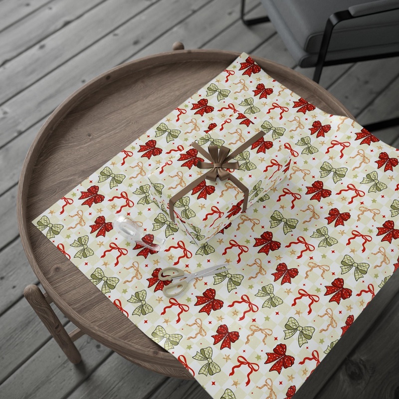 Christmas Bows Wrapping Paper|30″ x 36″|30″ x 72″|30″ x 180″|Glossy|Matte