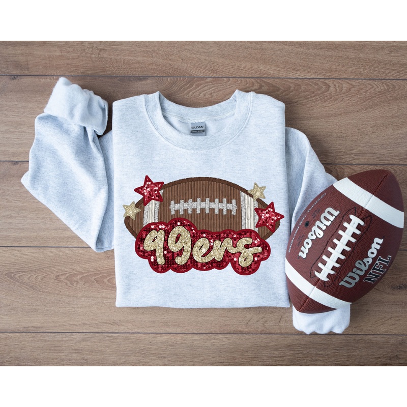 49ERS FOOTBALL FAUX APPLIQUE|Youth 8.5″(8.50in x 5.26in)|Adult 11″(11.00in x 6.81in)|Adult 12″(12.00in x 7.43in)