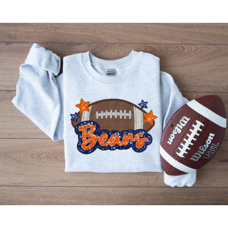 BEARS FOOTBALL FAUX APPLIQUE|Youth 8.5″(8.50in x 5.45in)|Adult 11″(11.00in x 7.05in)|Adult 12″(12.00in x 7.69in)