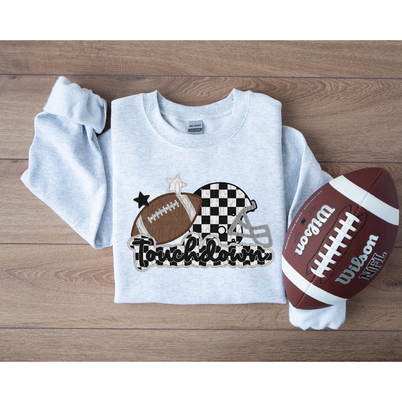 TOUCHDOWN CHECKERED HELMET AND FOOTBALL FAUX APPLIQUE
