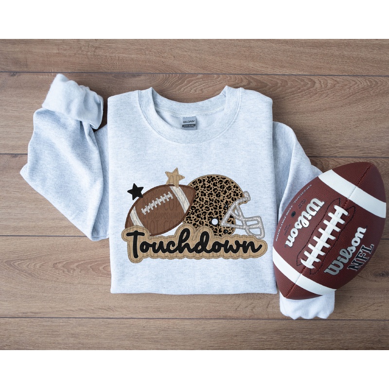 TOUCHDOWN HELMET AND FOOTBALL FAUX APPLIQUE