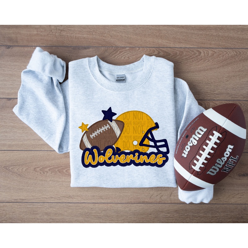 WOLVERINES HELMET AND FOOTBALL FAUX APPLIQUE