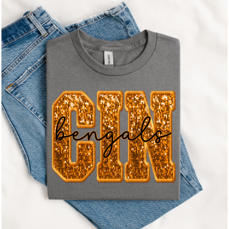 BENGALS FAUX SEQUIN AND EMBROIDERY