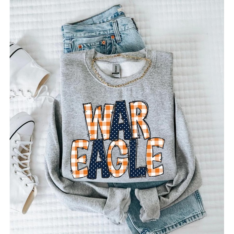WAR EAGLE DOODLE GINGHAM DOTS & GLITTER ORANGE NAVY
