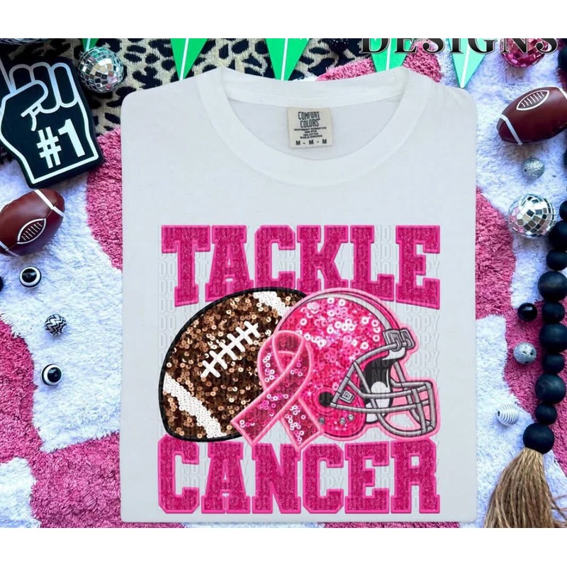 TACKLE CANCER FAUX EMB|Youth 8.5″(8.31in x 8.50in)|Adult 11″(10.75in x 11.00in)|Adult 12″(11.73in x 12.00in)