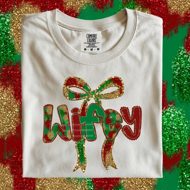 WIFEY CHRISTMAS BOW|Infant 6″(6.00in x 5.79in)|Toddler 7″(7.00in x 6.75in)|Youth 8.5″(8.50in x 8.20in)|Adult 11″(11.00in x 10.61in)|Adult 12″(12.00in x 11.58in)