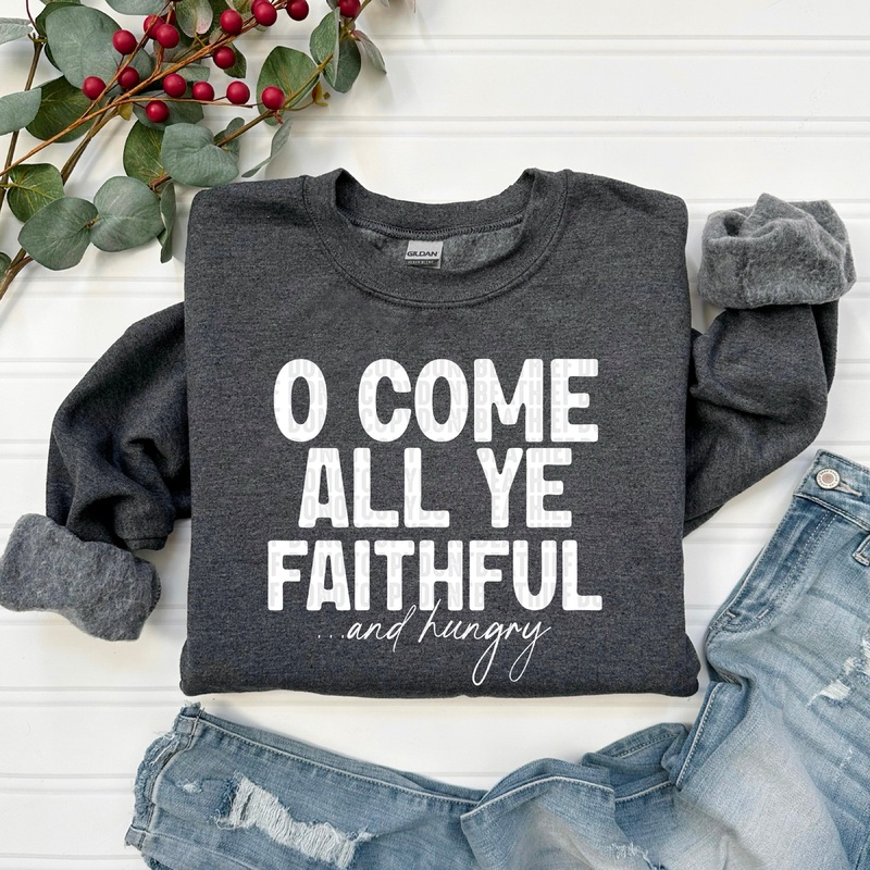 O COME ALL YE FAITHFUL WHITE|Pocket 4″(4.00in x 3.91in)|Infant 6″(6.00in x 5.87in)|Toddler 7″(7.00in x 6.85in)|Youth 8.5″(8.50in x 8.32in)|Adult 11″(11.00in x 10.76in)|Adult 12″(12.00in x 11.74in)