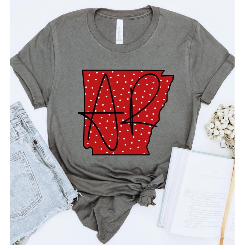 AR Arkansas State Polka Dot|Pocket 4″(4.00in x 3.57in)|Infant 6″(6.00in x 5.35in)|Toddler 7″(7.00in x 6.25in)|Youth 8.5″(8.50in x 7.58in)|Adult 11″(11.00in x 9.82in)|Adult 12″(12.00in x 10.71in)