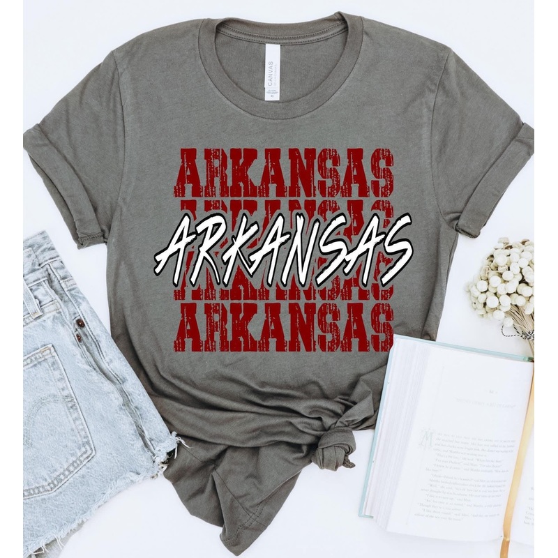 Arkansas Red White Stacked|Pocket 4″(4.00in x 3.13in)|Infant 6″(6.00in x 4.69in)|Toddler 7″(7.00in x 5.48in)|Youth 8.5″(8.50in x 6.65in)|Adult 11″(11.00in x 8.60in)|Adult 12″(12.00in x 9.39in)