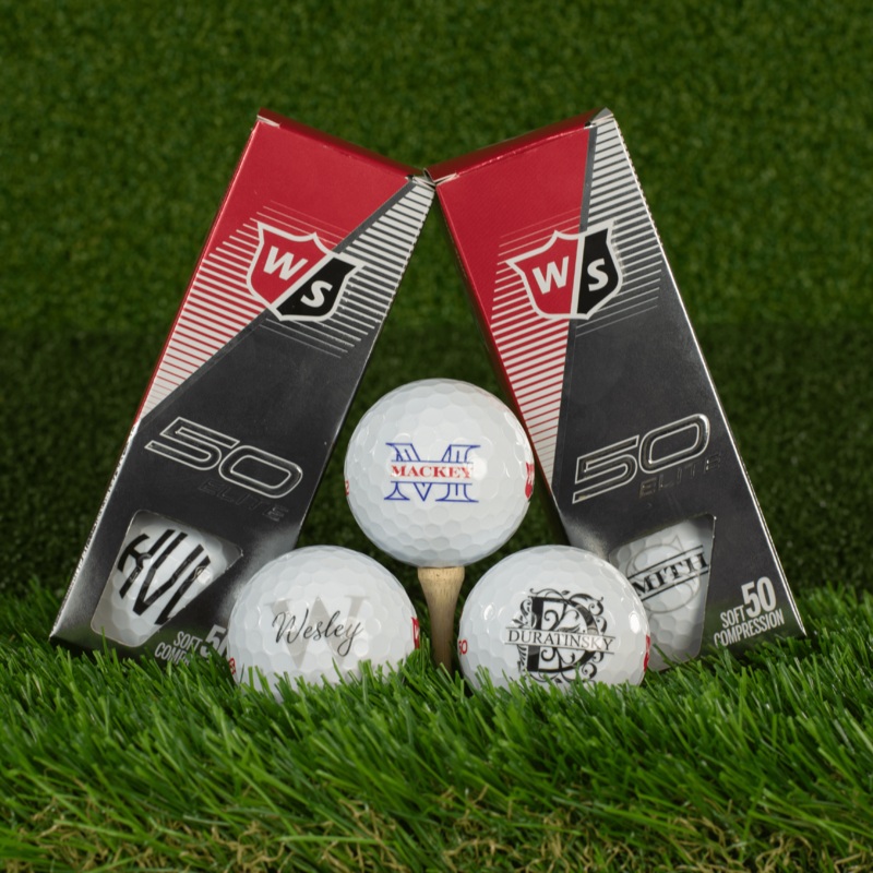 Monogram Golf Balls, Sleeves of 3 or One Dozen, Printed on Wilson Staff Elite 50 Balls