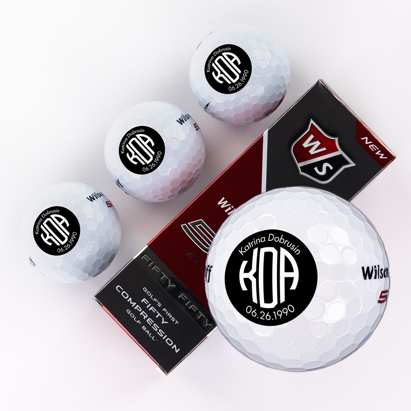 Monogram, Name, and Birth Date Black Circle, Printed Golf Balls