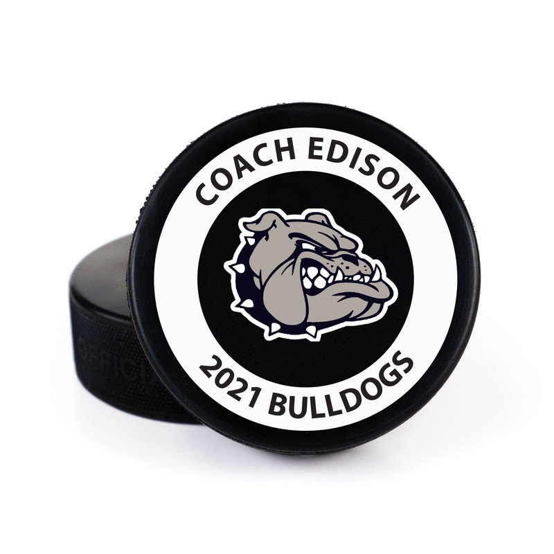 Outline Circle Team Logo, Printed Pucks