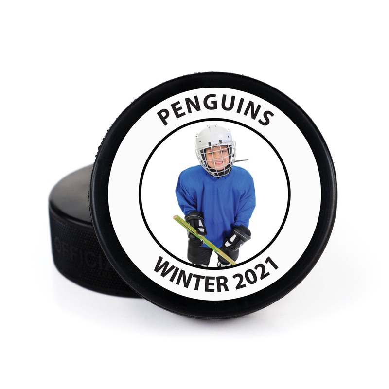 Outline Circle Team Photo, Printed Pucks