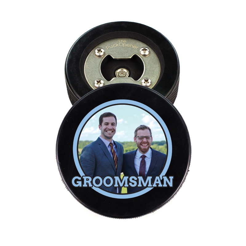 Circle Wedding Photo, Hockey Puck Bottle Opener