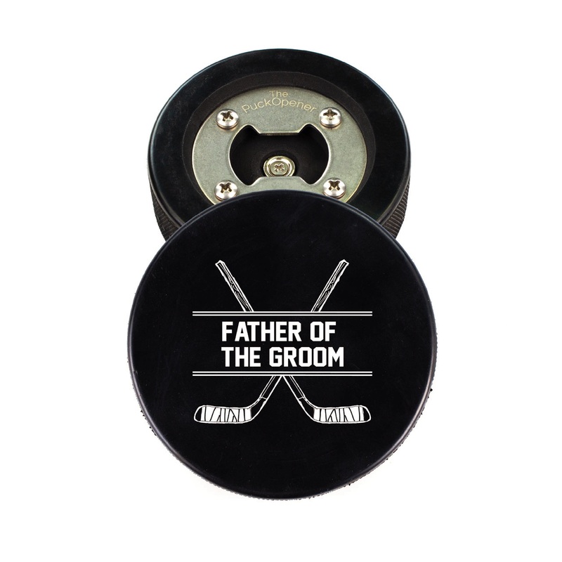 Father of the Groom Hockey Sticks, Hockey Puck Bottle Opener