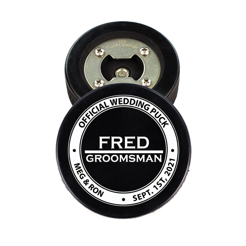 Official Wedding Puck Personalization, Hockey Puck Bottle Opener