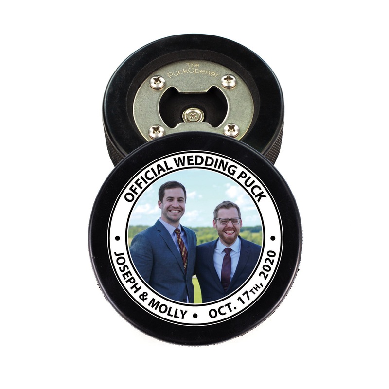 Official Wedding Puck Photo, Hockey Puck Bottle Opener