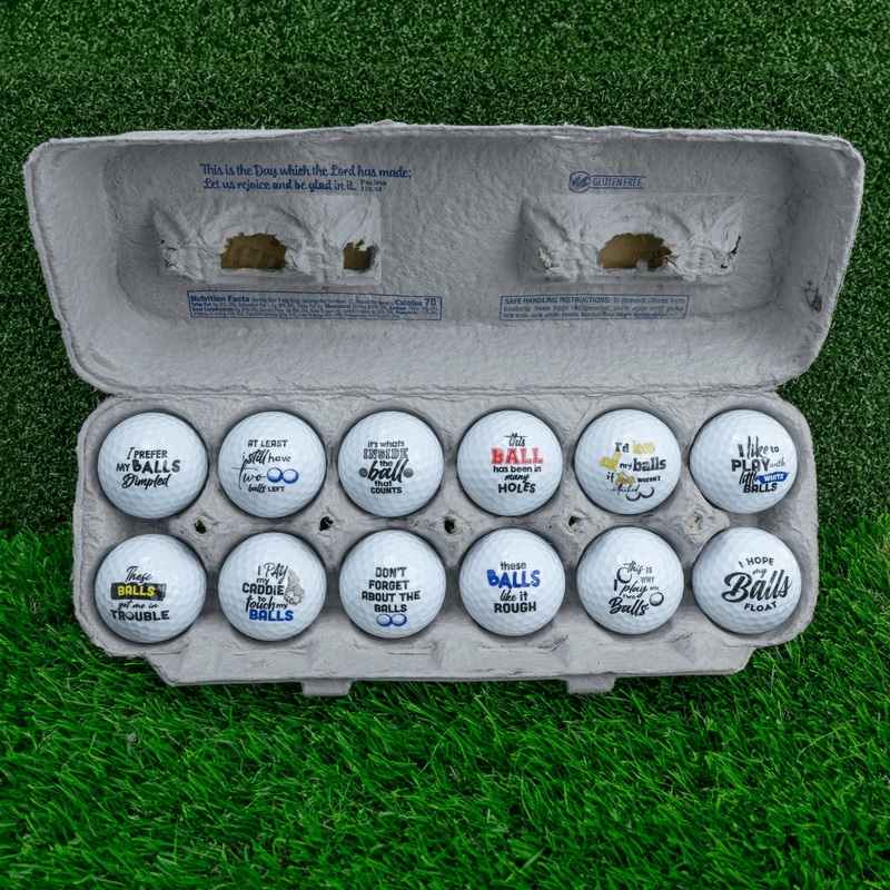 Naughty Balls, Golf Jokes Printed on Golf Balls, Egg Carton Packaging