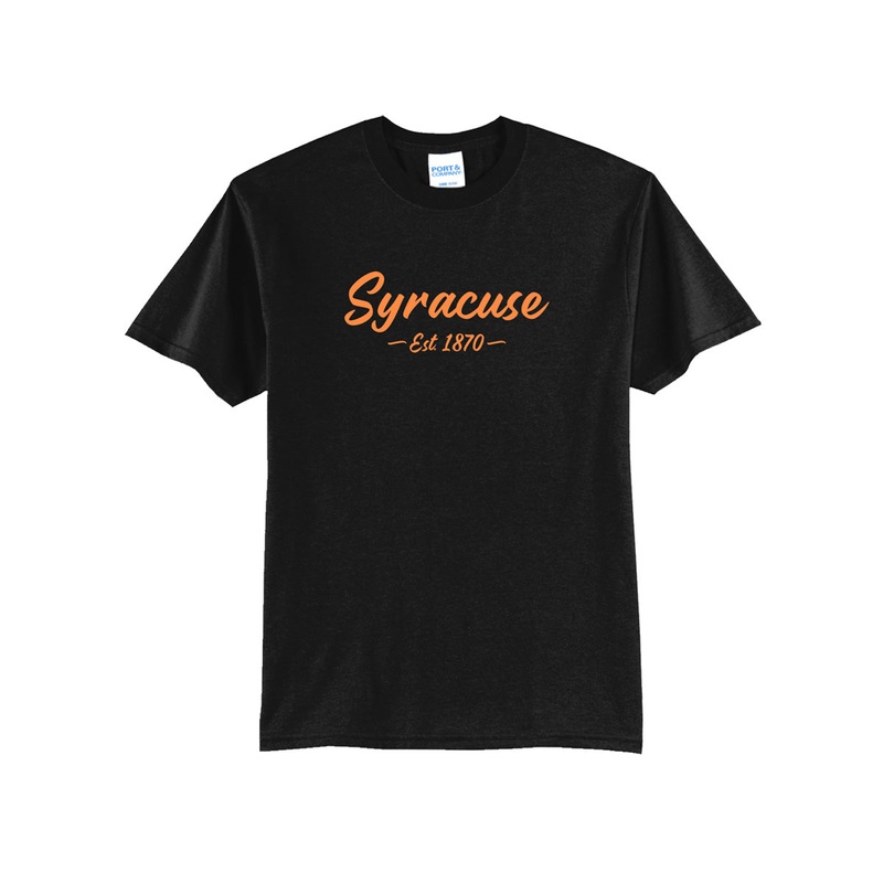 Syracuse, Est. 1870 Apparel|T-shirt|Long-sleeve|Hoodie|XS|S|M|L|XL|2XL|3XL|4XL|5XL|Black|White|Athletic Gray|Navy