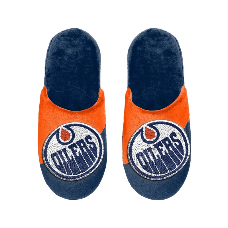 NHL Big Logo Adult Slippers|BOSTON BRUINS|CALGARY FLAMES|CHICAGO BLACKHAWKS|DETROIT RED WINGS|EDMONTON OILERS|MONTREAL CANADIENS|PITTSBURGH PENGUINS|TORONTO MAPLE LEAFS|VANCOUVER CANUCKS|VEGAS GOLDEN KNIGHTS|WINNIPEG JETS|S|M|L|XL